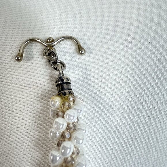 Vintage Beaded Pearl & Crystal Rope Bracelet w/ Butterfly Charm Toggle Clasp 7.5 - Picture 4 of 6